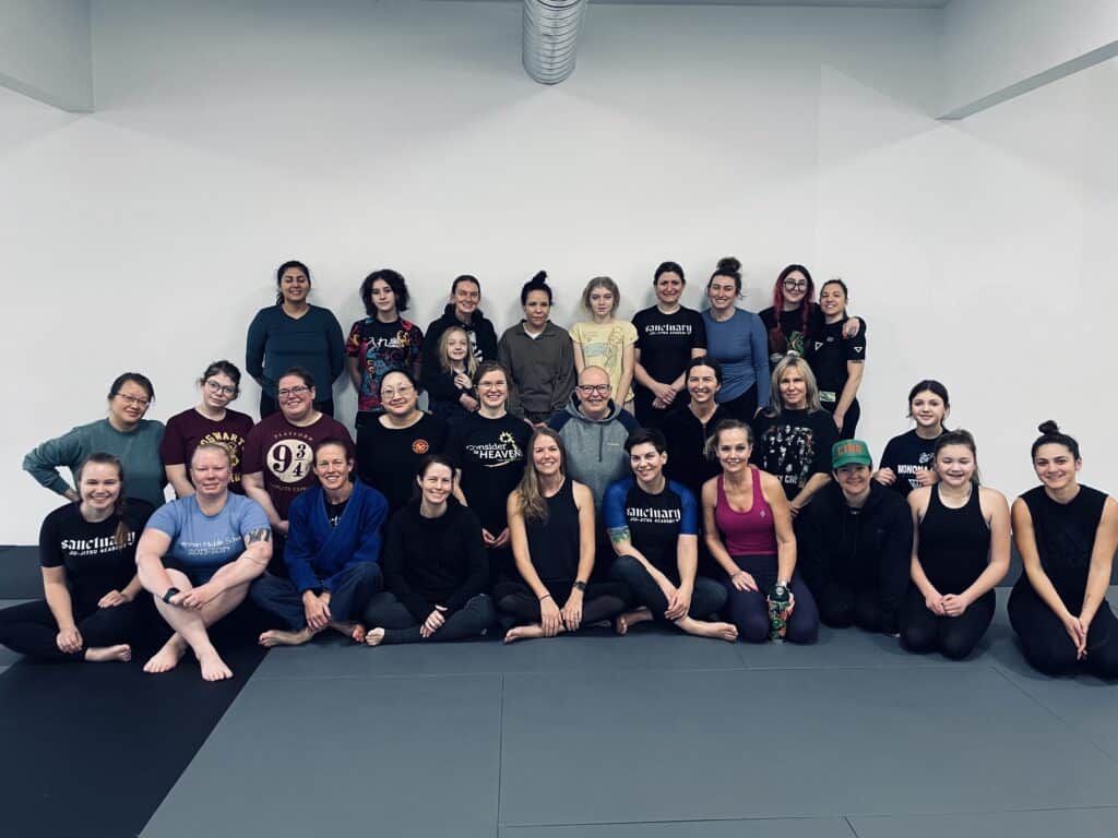 Day One attendees of the Women's Self Defense Seminar at Sanctuary Jiu-Jitsu. 